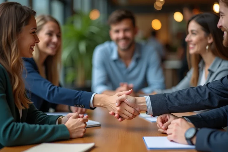 Groupe de professionnels en réunion dans un espace coworking
