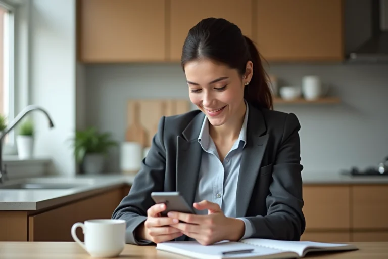 Jeune femme professionnelle utilisant une application bancaire