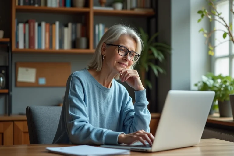 Femme travaillant sur son ordinateur dans un bureau à domicile