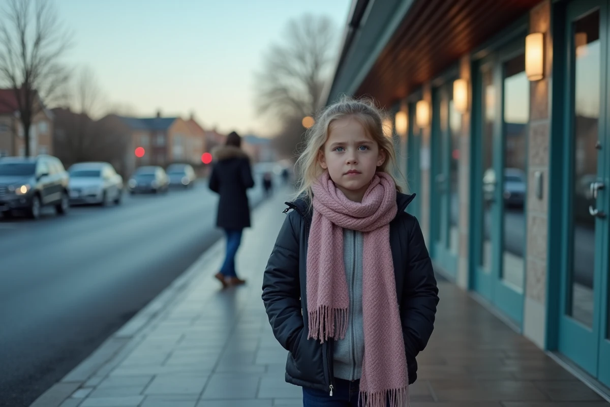 Fille de 10 ans attendant devant une clinique médicale