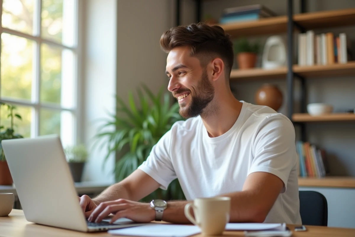 Jeune homme regardant des tutoriels beauté sur son ordinateur