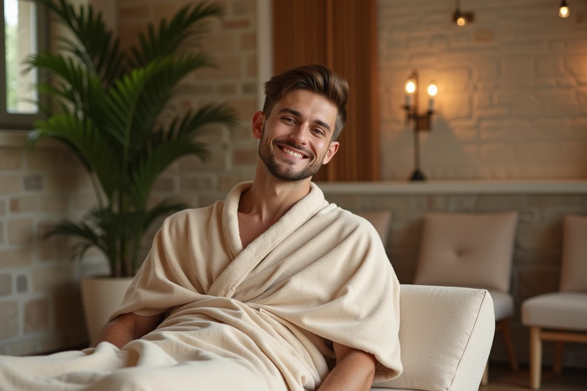 Jeune homme souriant dans un centre de bien-être