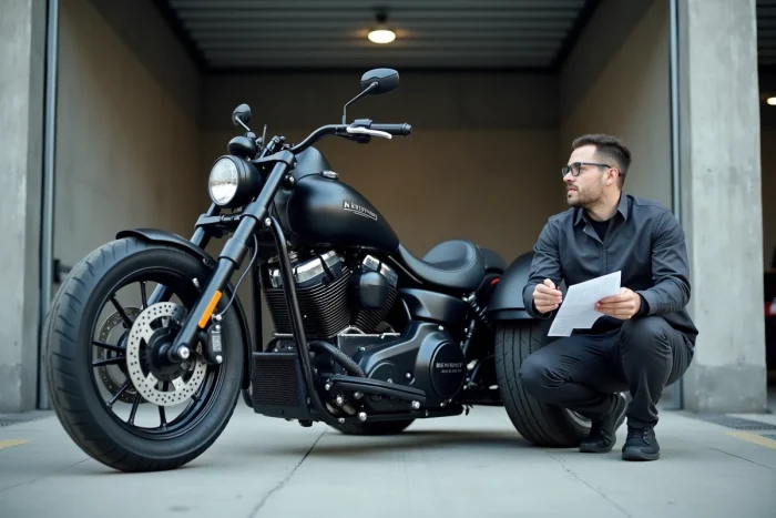 Trike personnalisé lors d'une inspection technique en centre de contrôle pour homologation