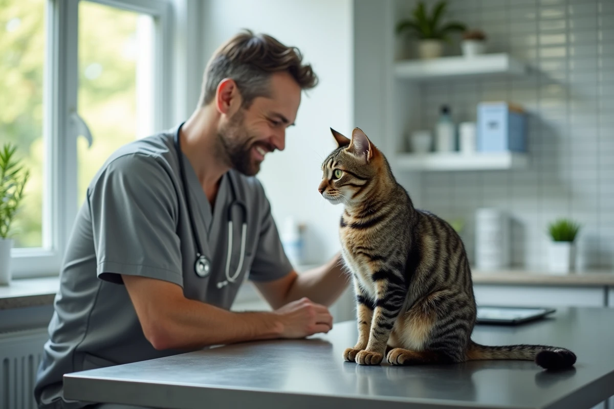 Vétérinaire examinant un chat dans une clinique moderne